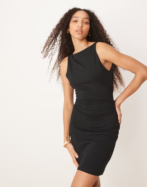 FhyzicsShops DESIGN boat neck mini dress with ruched sides in black