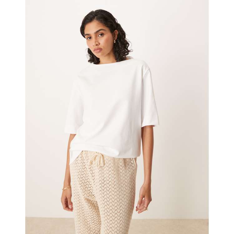 ASOS DESIGN boat neck oversized tee in white | ASOS