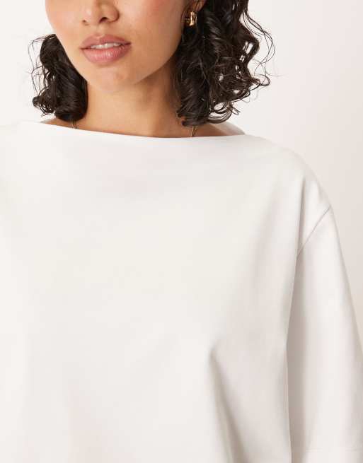 ASOS DESIGN boat neck oversized tee in white | ASOS