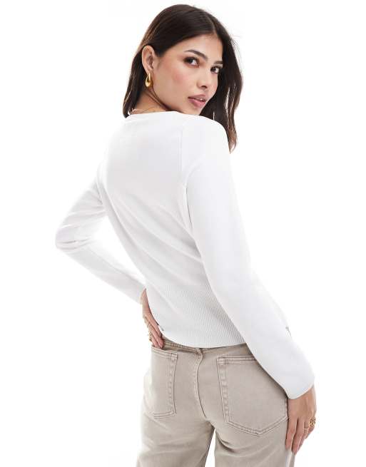 ASOS DESIGN boat neck sweater with cinched waist in ecru, 3 of 4