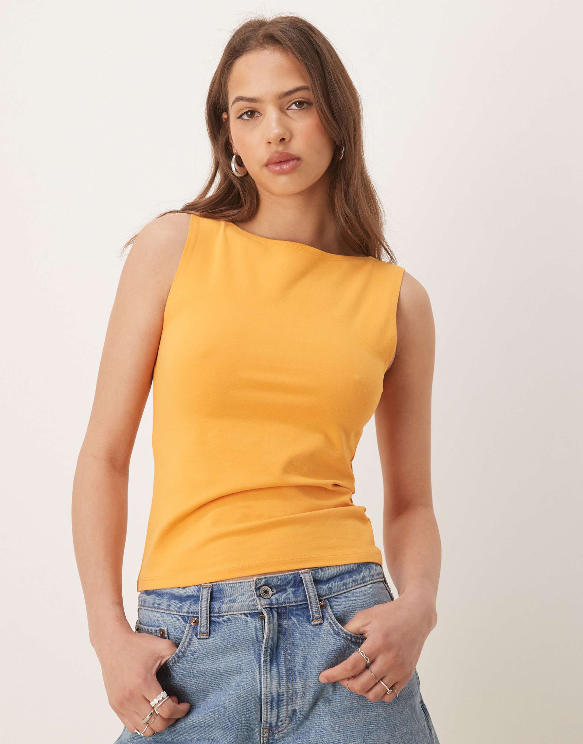 asos design boat neck tank top in apricot