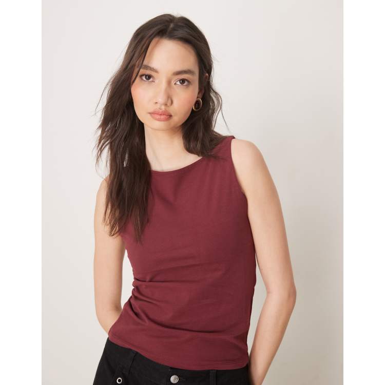 ASOS DESIGN boat neck tank top in burgundy | ASOS