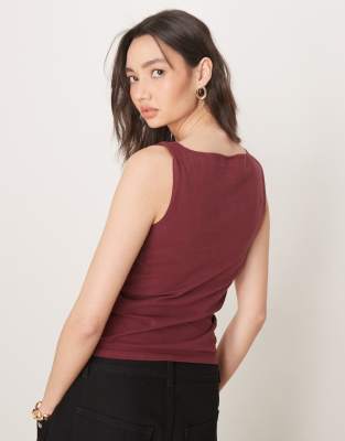ASOS DESIGN boat neck tank top in burgundy
