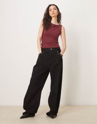 ASOS DESIGN boat neck tank top in burgundy