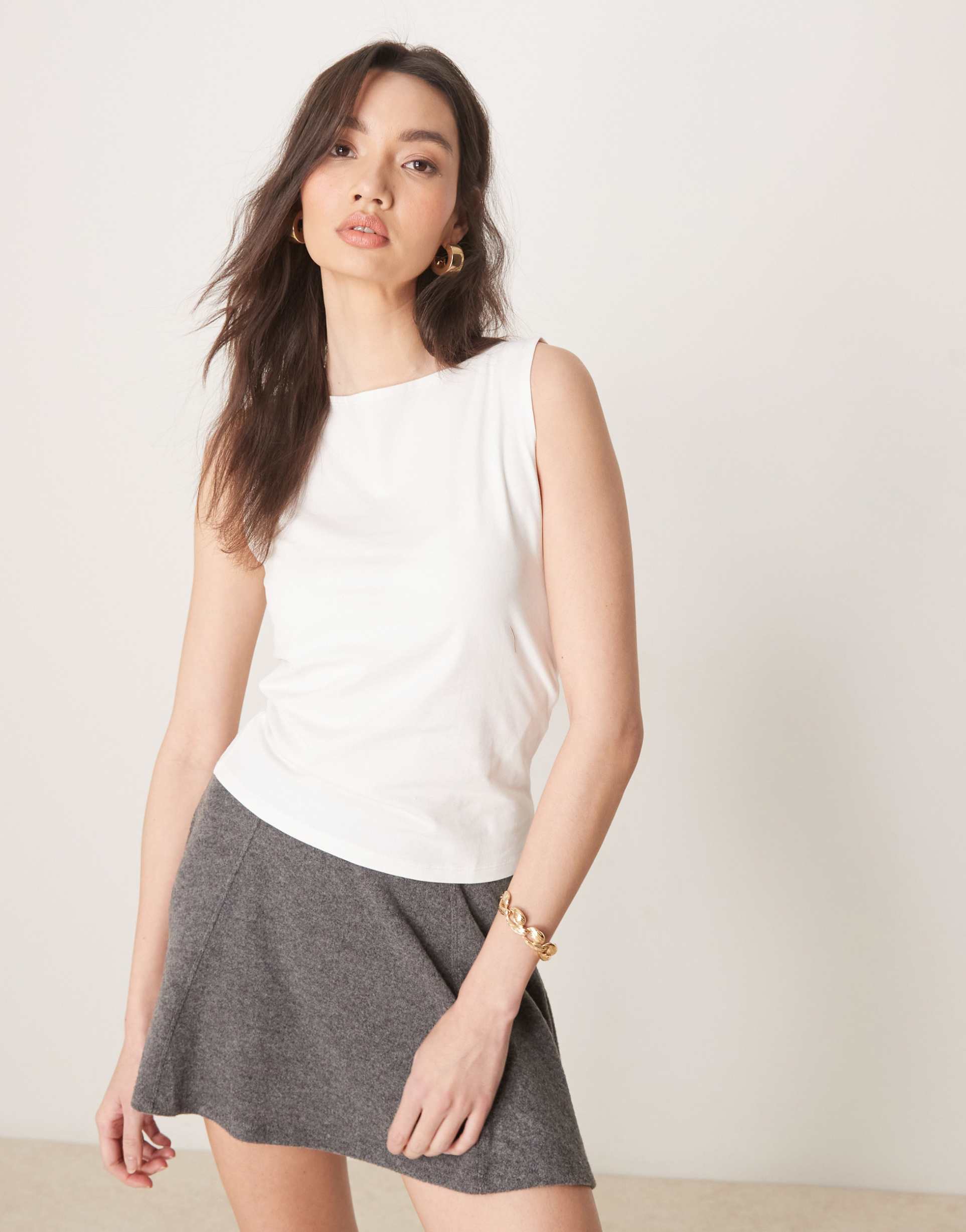 asos design boat neck tank top in cream