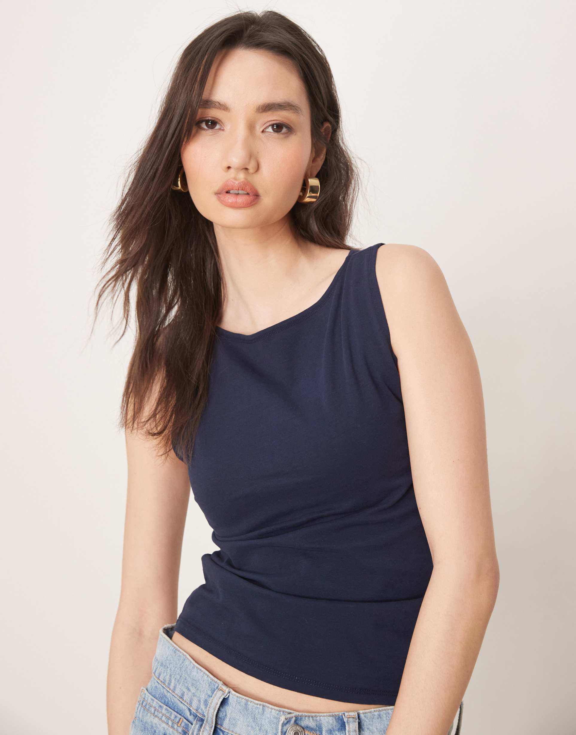 asos design boat neck tank top in navy