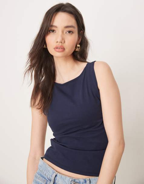 ASOS DESIGN boat neck tank top in navy