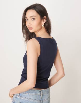 ASOS DESIGN boat neck tank top in navy