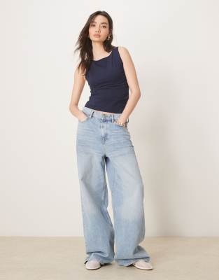 ASOS DESIGN boat neck tank top in navy