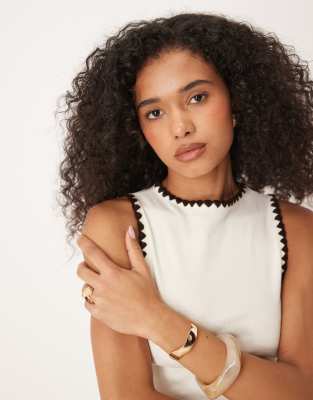 Asos Design Boat Neck Tank Top With Blanket Stitch Detail In White