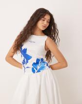 ASOS DESIGN mesh one shoulder asymmetric top in floral print - part of a set