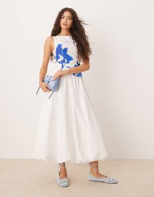 Asos Design Boat Neck Tank Top With Photographic Floral In White