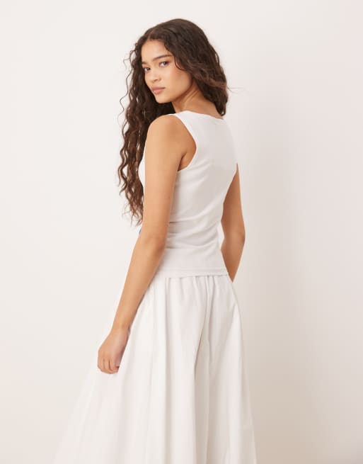 ASOS DESIGN boat neck tank top with photographic floral in white, 4 of 4