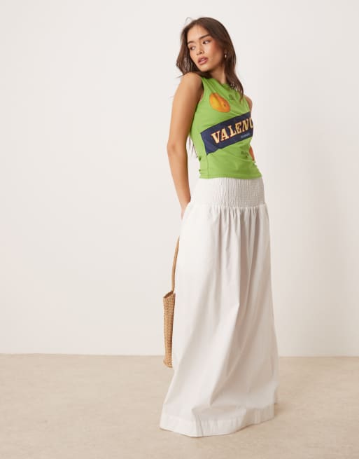 ASOS DESIGN boat neck tank top with valencia orange graphic in green, 2 of 4