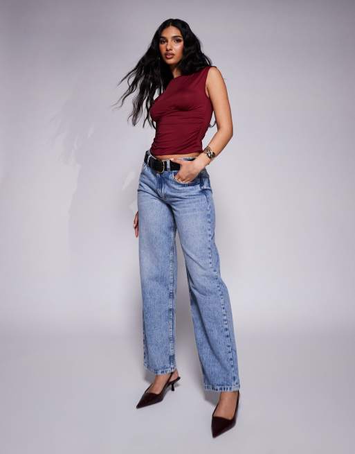 ASOS DESIGN boat neck under bust seam detail top in burgundy, 3 of 4