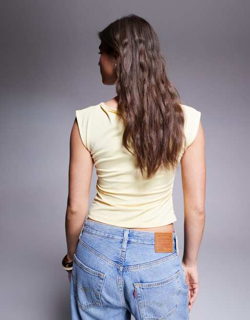 ASOS DESIGN boat neck under bust seam detail top in buttermilk yellow