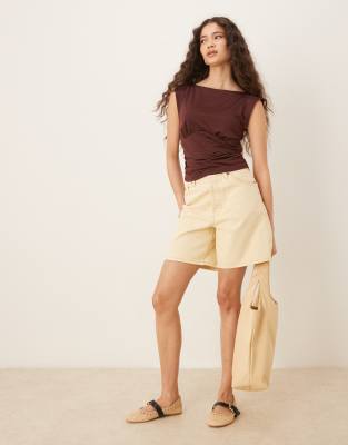 Asos Design Boat Neck Under Bust Seam Detail Top
