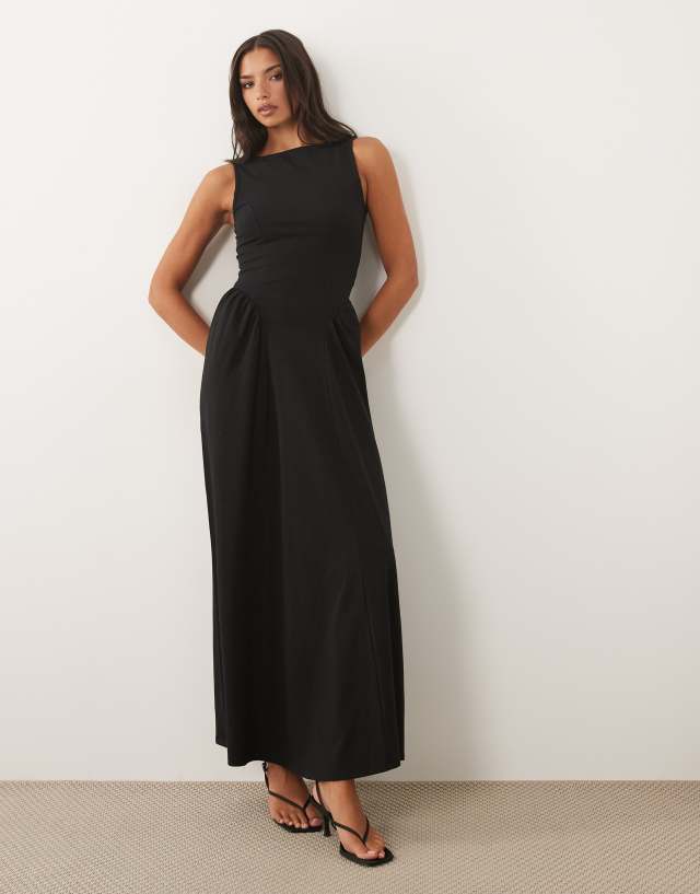 black boat neck cocktail dress ASOS Design - Midi - Women - Cotton/Spandex - 2 US Cocktail attire