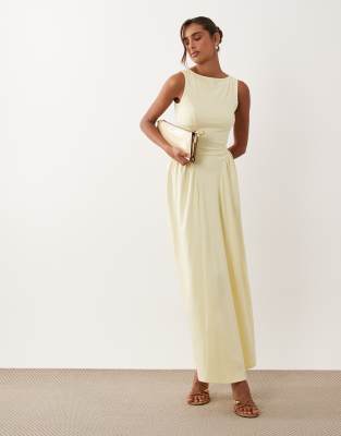ASOS DESIGN boat neck waist detail midi dress in yellow