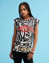 Noisy May long sleeve mesh top with lip flocking in black