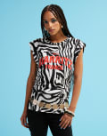 [ASOS DESIGN] ASOS DESIGN boat neck zebra print tank with graphic-Multi XS Zebra