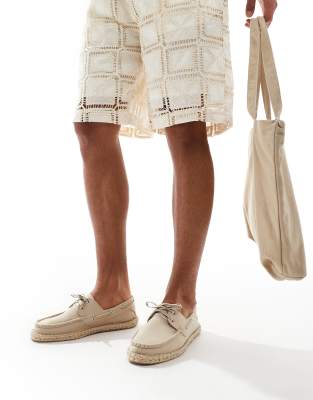 ASOS DESIGN ASOS DESIGN boat shoe espadrille in stone canvas-Neutral