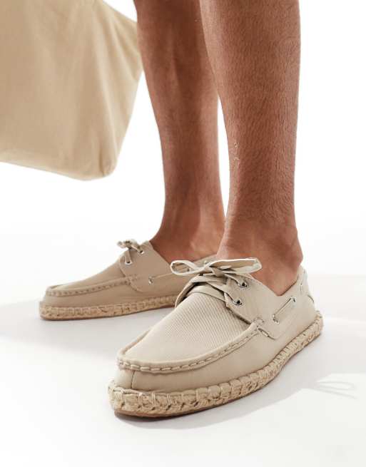 ASOS DESIGN boat shoe espadrille in stone canvas ASOS
