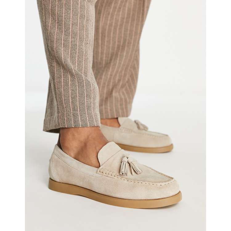 ASOS DESIGN boat shoe in beige suede with contrast sole