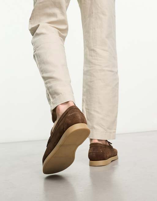 ASOS DESIGN boat shoe in brown suede with contrast sole