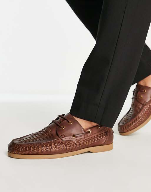 ASOS DESIGN boat shoes in brown leather with rubber soles