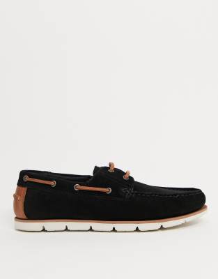 black slip on boat shoes