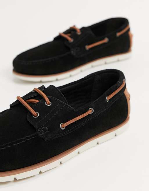 Black suede 2025 boat shoes