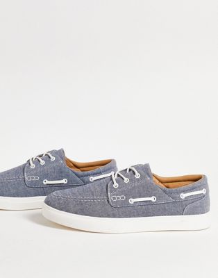 ASOS DESIGN boat shoes in blue chambray with white sole