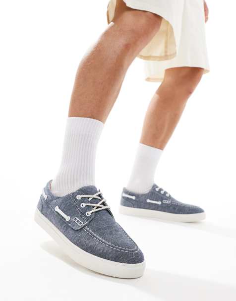 ASOS DESIGN boat shoes in blue chambray with white sole - view 1