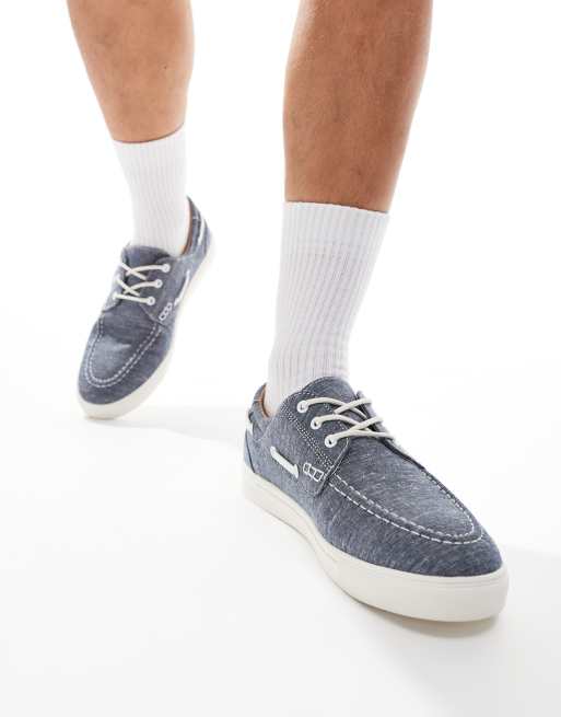 ASOS DESIGN boat shoes in blue chambray with white sole ASOS