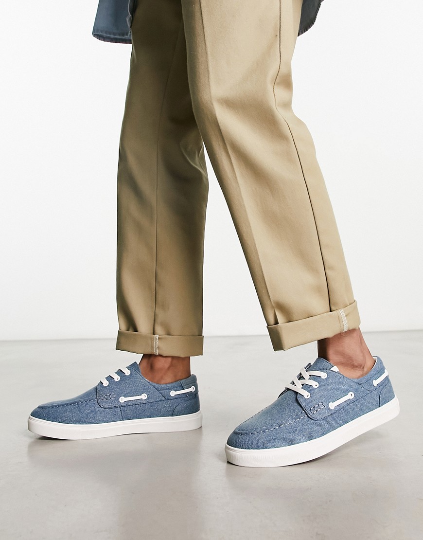 Asos Design Boat Shoes In Blue Denim With Contrast Sole
