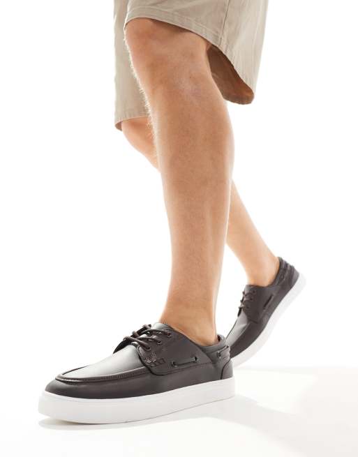 ASOS DESIGN boat shoes in brown leather with rubber soles