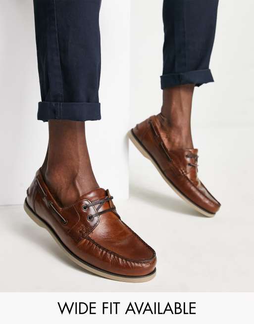 ASOS DESIGN boat shoes in brown leather with gum sole | ASOS