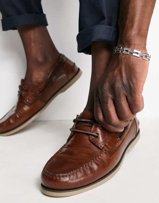 ASOS DESIGN boat shoes in brown leather with gum sole | ASOS