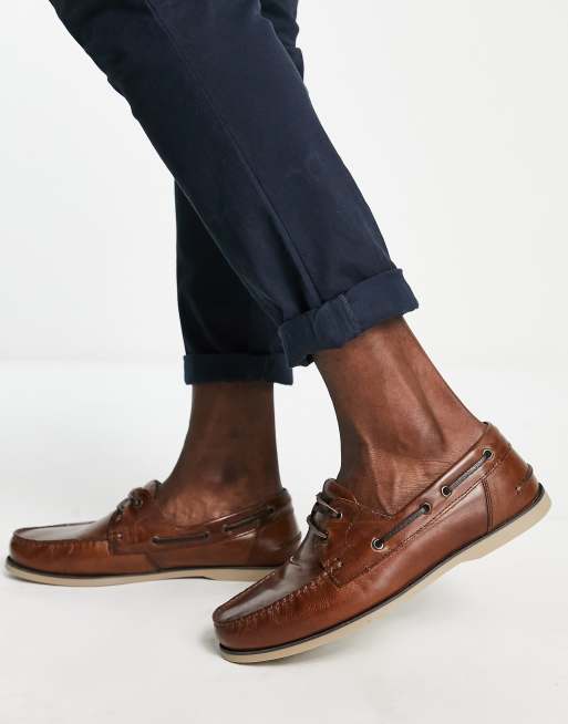 Mens tan leather boat shoes sale