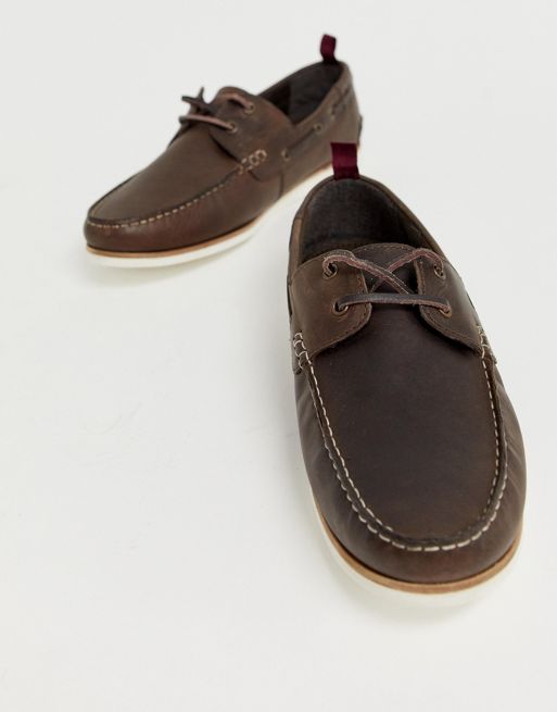ASOS DESIGN boat shoes in brown leather with rubber soles