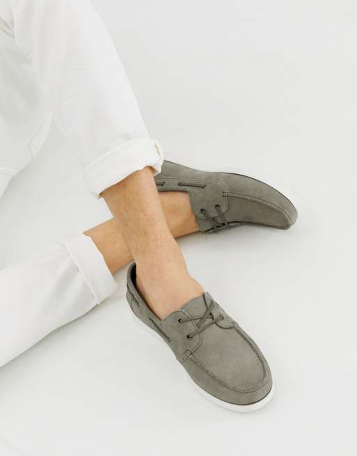 Grey suede store boat shoes