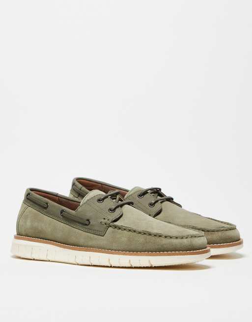 ASOS DESIGN boat shoes in khaki suede