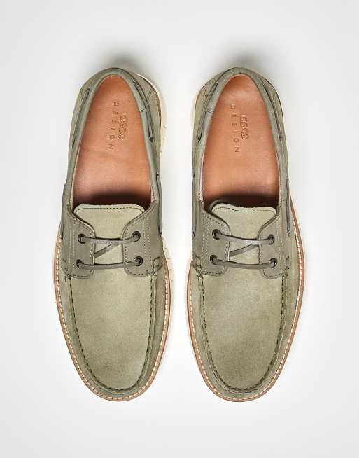 ASOS DESIGN boat shoes in khaki suede