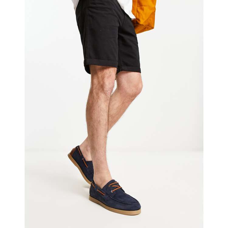 ASOS DESIGN boat shoes in navy suede with natural sole | ASOS