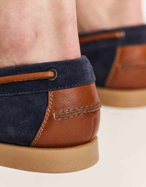 ASOS DESIGN boat shoes in navy suede with natural sole | ASOS