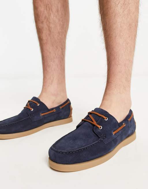 ASOS DESIGN boat shoes in navy suede with natural sole | ASOS