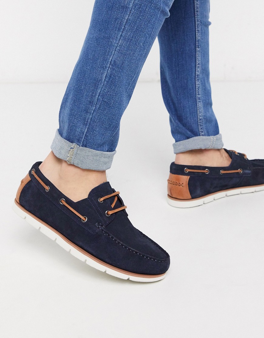 ASOS DESIGN boat shoes in navy suede with white sole
