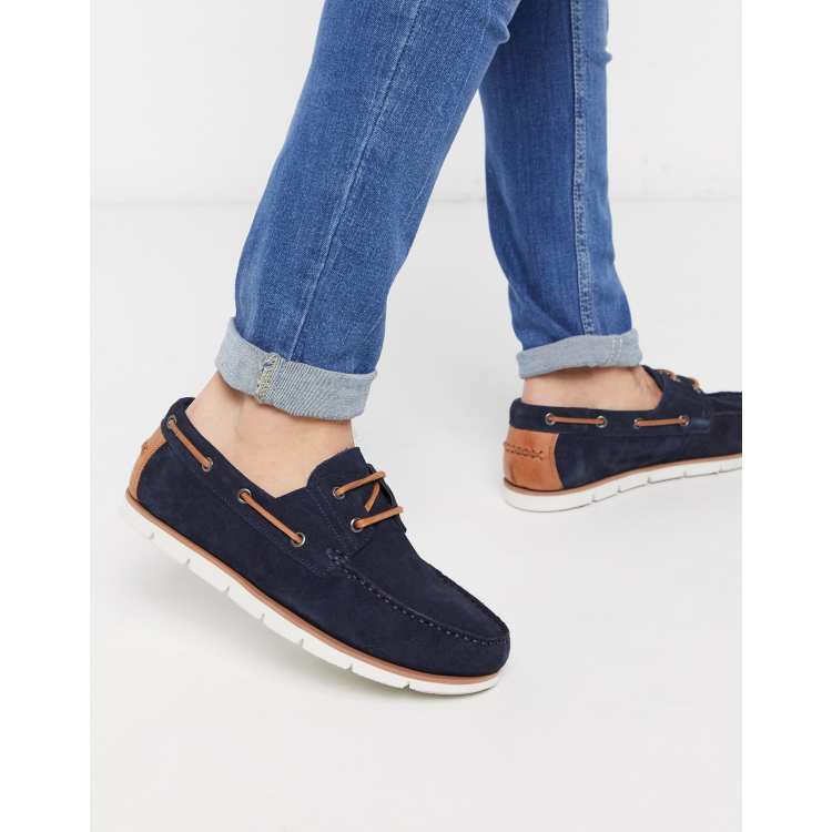 ASOS DESIGN boat shoes in navy suede with white sole