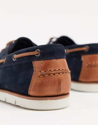 ASOS DESIGN boat shoes in navy suede with white sole